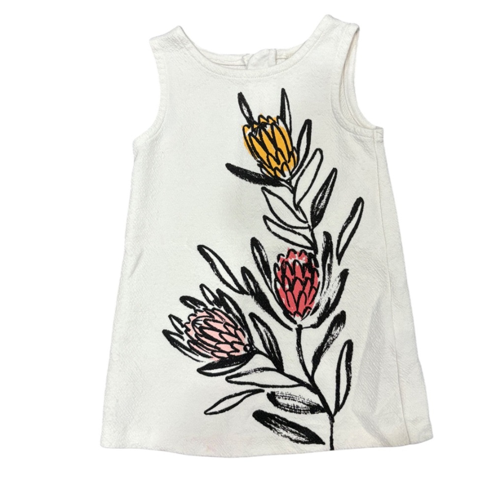 Floral Kids Dress - White with Pink and Yellow Accents